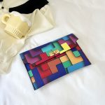Women Fashion Geometric Color Block Flap Lock Rectangular Purses - Image 6
