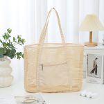 Women Fashion Solid Color Travel Portable Mesh Beach Tote Bag - Image 2