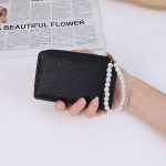 Women Fashion Solid Color Litchi Pattern Short Pearl Chain Multi-Card Coin Wallet - Image 6