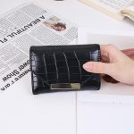 Women Fashion Casual Solid Color Crocodile Pattern Short Three-Fold Coin Wallet - Image 6