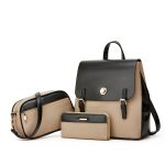 Wholesale Women Fashion Retro Color Block Backpack Three-Piece Bag Set