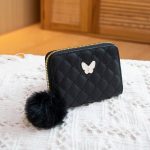 Women Fashion Embroidered Rhombus Butterfly Decorated Pom Pom Short Wallet - Image 11