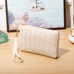 Simple Solid Color Straw Zipper Wallet - Image 9