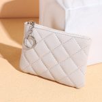 Women Fashion Solid Color Rhombic Quilted Zipper Mini PU Wallet - Image 6