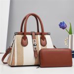 Women Fashion Casual Color Block Large Capacity Handbag Two-Piece Set - Image 5