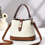Women Fashion Casual Contrast Color Large Capacity Bucket Handbag - Image 5