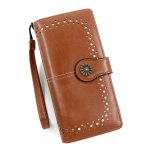 Wholesale Women Fashion Elegant Solid Color Oil Wax Leather Zipper Long Wallet - Image 5