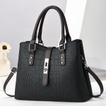Women Fashion Color Contrast Crocodile Pattern Handbag - Image 5