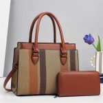Wholesale Women Fashion Casual Contrast Color Large Capacity Handbag Two-Piece Bag Set - Image 5