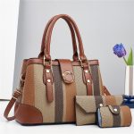 Women Fashion Color Block Large Capacity Handbag Bag Three-Piece Set - Image 5