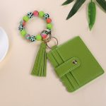 Wholesale Fashion Printed Silicone Bead Tassels Bracelet Pu Leather Wallet
