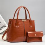 Wholesale Women Fashion Casual Solid Color Crocodile Pattern Handbag Bag Two-Piece Set - Image 5