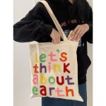 Wholesale Women Simple Letter Embroidered Large Capacity Canvas Shopping Tote Bag - Image 6