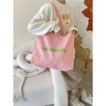 Wholesale Women Simple Solid Color Letter Printing Large Capacity Canvas Shopping Bag - Image 6