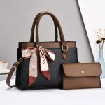 Women Fashion Causal Color Block Litchi Pattern Large Capacity Handbag Bag Two-Piece Set - Image 5