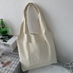 Wholesale Women Fashionable Solid Color Large Capacity Canvas Tote Bag - Image 6