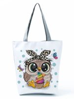 Wholesale Simple White Creative Cartoon Owl Print Shopping Bag - Image 25