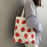Wholesale Women Fashion Cartoon Strawberry Print Large Capacity Canvas Tote Bag - Image 6