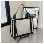 Wholesale Women Retro Fashion Color Contrast Large Capacity Canvas Tote Bag - Image 6
