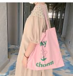 Wholesale Women Simple Large Capacity Letter Floral Print Canvas Tote Bag - Image 3