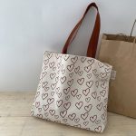Women Simple Heart-Print Large-Capacity Canvas Tote Bag - Image 6