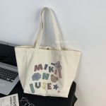 Wholesale Women Cute Letter Bear Print Large Capacity Canvas Tote Bag - Image 5