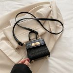 Women Fashion Casual Solid Color Stone Pattern Mini Lock Small Square Crossbody Bag - Image 6