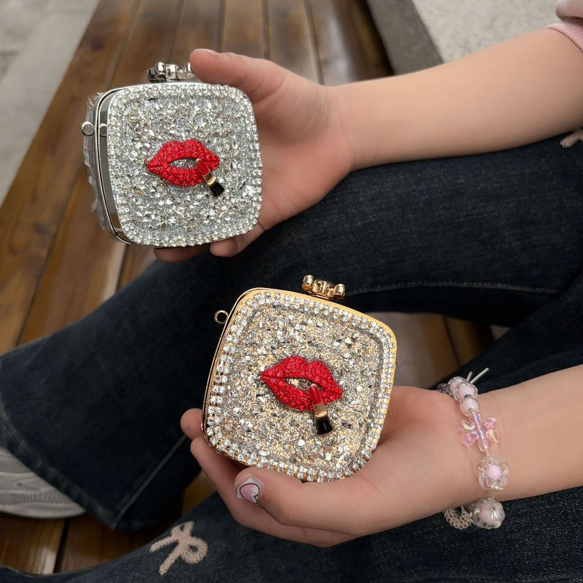 color_0-1736 Wholesale Mini Square Acrylic Round Fashion Crossbody Rhinestone Bag - Image 1
