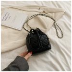 Wholesale Women Fashion Casual Solid Color Rhomboid Chain Bucket Drawstring Crossbody Bag - Image 3