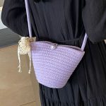 Wholesale Women Fashion Elegant Solid Color Handmade Woven Ribbon Crossbody Bag - Image 5