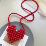 Wholesale Women Fashion Casual Solid Color Heart-Shaped Beaded Crossbody Bag - Image 2
