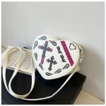 Wholesale Women Fashion Retro Gothic Cross Printed Love Shaped Chain Crossbody Bag