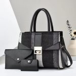 Wholesale Women Fashion Casual Color Block Stripe Handbag Three-Piece Set - Image 5
