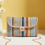 Wholesale Women Fashion Rainbow Woven Flap Lock Square Chain Crossbody Bag - Image 6