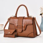 Women Fashion Casual Bright Leather Crocodile-Pattern Large Capacity Handbag Two-Piece Set - Image 3