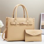 Women Fashion Casual Solid Color Large Capacity Handbag Two-Piece Set - Image 4