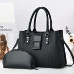 Women Fashion Simple Solid Color Bag Large Capacity Handbag Two-Piece Set - Image 5
