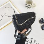 Women Elegant Rhinestone Inlay Design Solid Color Saddle Crossbody Bag - Image 6