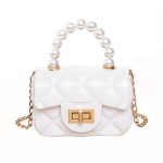 Wholesale Women Elegant Mini Flap Buckle Design Pearl Decoration Solid Color PU Crossbody Bag - Image 7