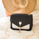 Wholesale Women Chic Flap Buckle Design Cat Tassel Decoration Color Blocking PU Crossbody Bag - Image 5