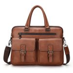 Wholesale Men Large-Capacity Business Briefcase Zipper PU Soft Messenger Handbag - Image 4