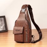 Wholesale Men Casual Vintage Commuter Zipper PU Chest Bag - Image 9