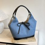 Wholesale Fashion Bow Denim Canvas Spliced Large Capacity Handbags