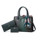 Wholesale Women Fashion Crocodile Pattern Bag Silk Handbag Three-Piece Set - Image 3