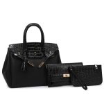 Wholesale Women Bag Casual Litchi Pattern Stitching Crocodile Pattern Handbag Three-Piece Set - Image 6
