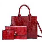 Wholesale Women Fashion Simple Solid Color Bag Crocodile Pattern Handbag Three-Piece Set - Image 6