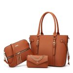 Women Fashion Casual Solid Color Bag Large Capacity Three-Piece Set Handbag - Image 4