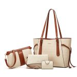 Wholesale Women Fashion Simple Contrast Color Large Capacity Handbag 4piece Set - Image 4
