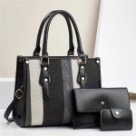 Wholesale Women Fashion Casual Color Block Large Capacity 3-Piece Set Handbag - Image 4