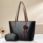 Wholesale Women Fashion Casual Solid Color Tote Bag Two-Piece Bag Set - Image 4